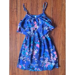 Xhilaration Womens Blue Pink Floral Popover Mini Dress Size S Adjustable Straps